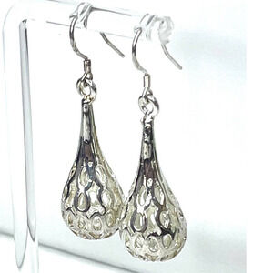 VINTAGE Earrings 925 Sterling Silver Diamond Cut pierced 1.5" drop dangle JU20